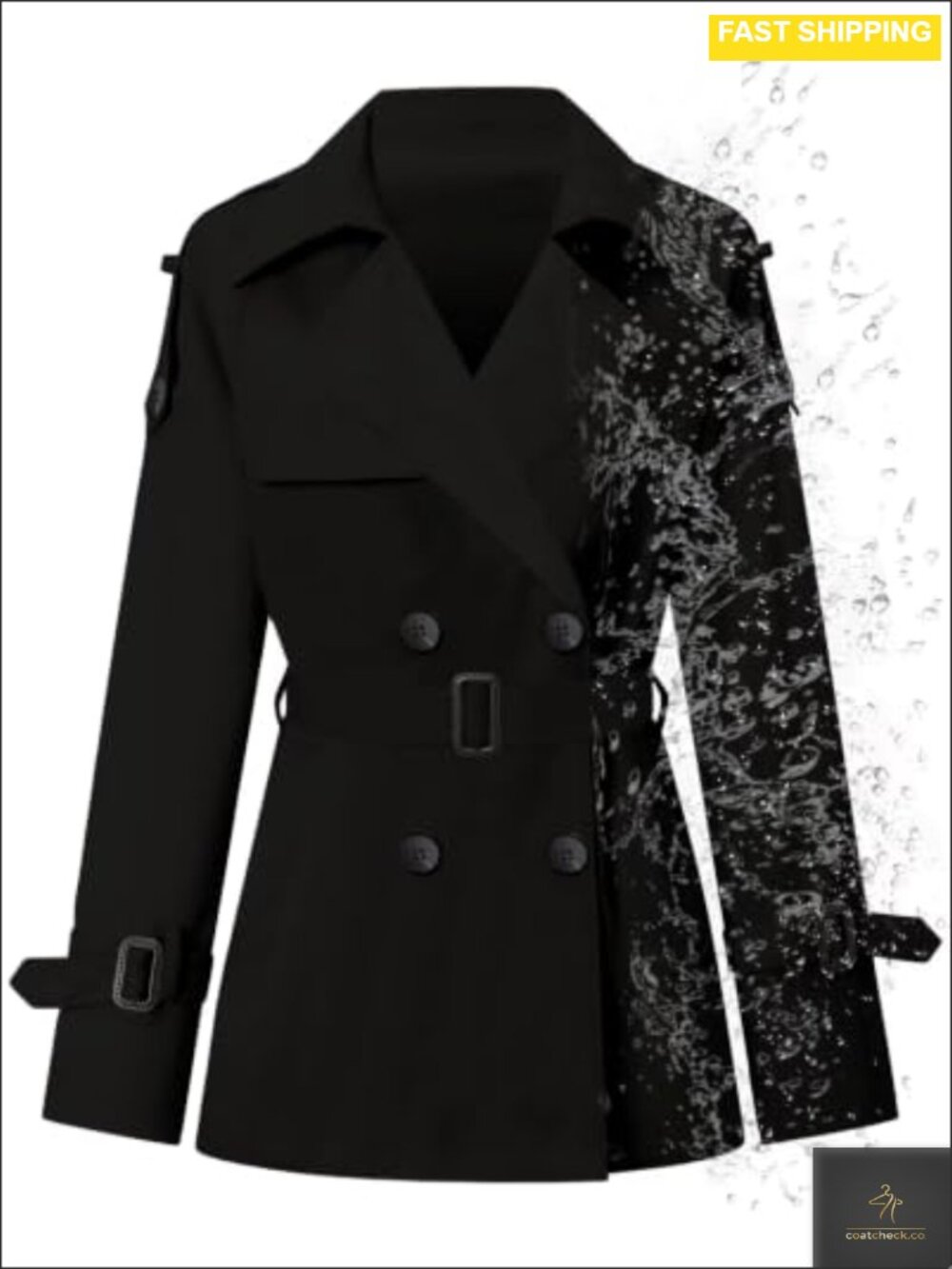 Women's Water-repellent Double Breasted Belted Short Trench Coat